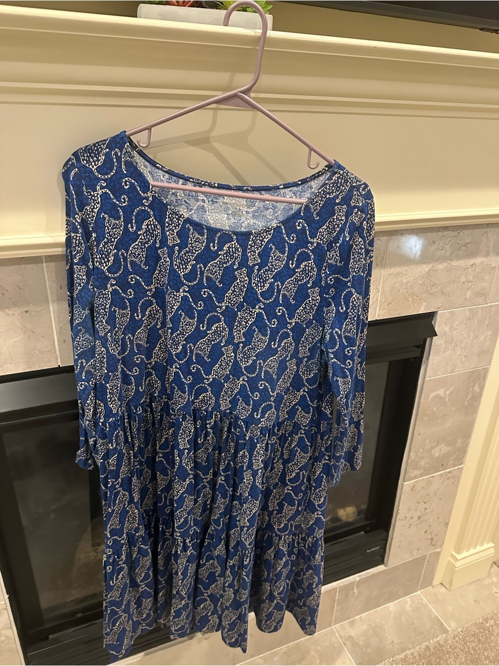 Lilly Pulitzer Blue Printed Long-Sleeve Tiered Dress